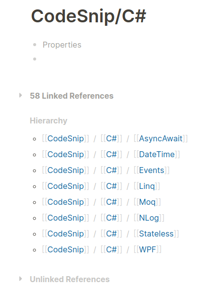 Code snippet hierarchy navigation in logseq