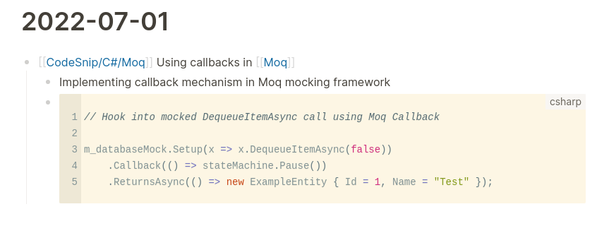 Code snippet capture in logseq